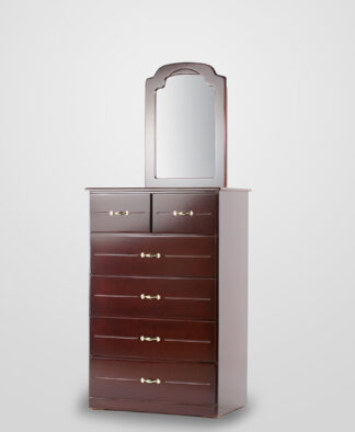 Tall Boy Chest of Drawers with mirror - mahogany