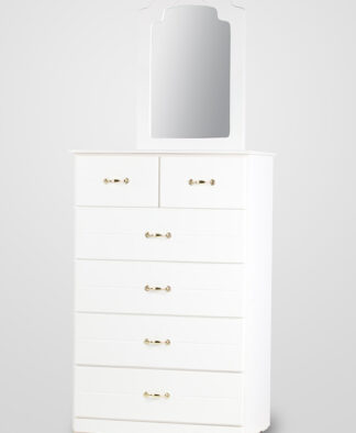 5 Drawer Chest of Drawers with mirror - white